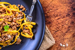 Pasta tagliatelle with meat sauce or pasta with ragu bolognese.Italian typical food.